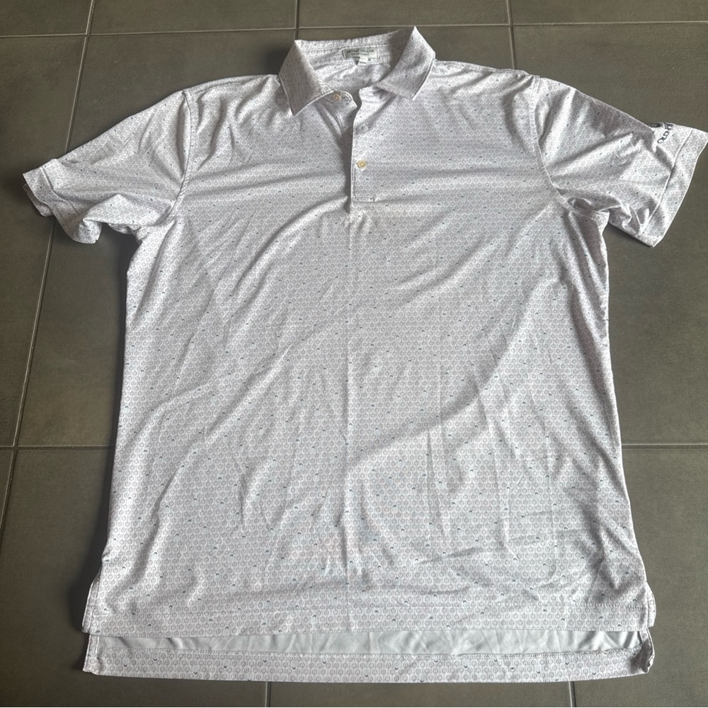 Peter Millar Light Gray Patterned Polo Shirt - image 1